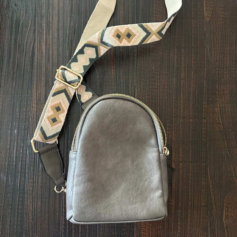 Ellen Guitar Strap Sling Bag – Faux Leather Crossbody with Boho Woven Stra
